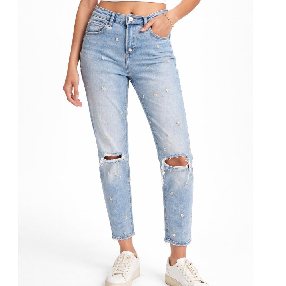 DRIFTWOOD Gizelle Dizzy Daisy Embroidered Jeans Ankle Mid-Rise Women's 24 x 26"